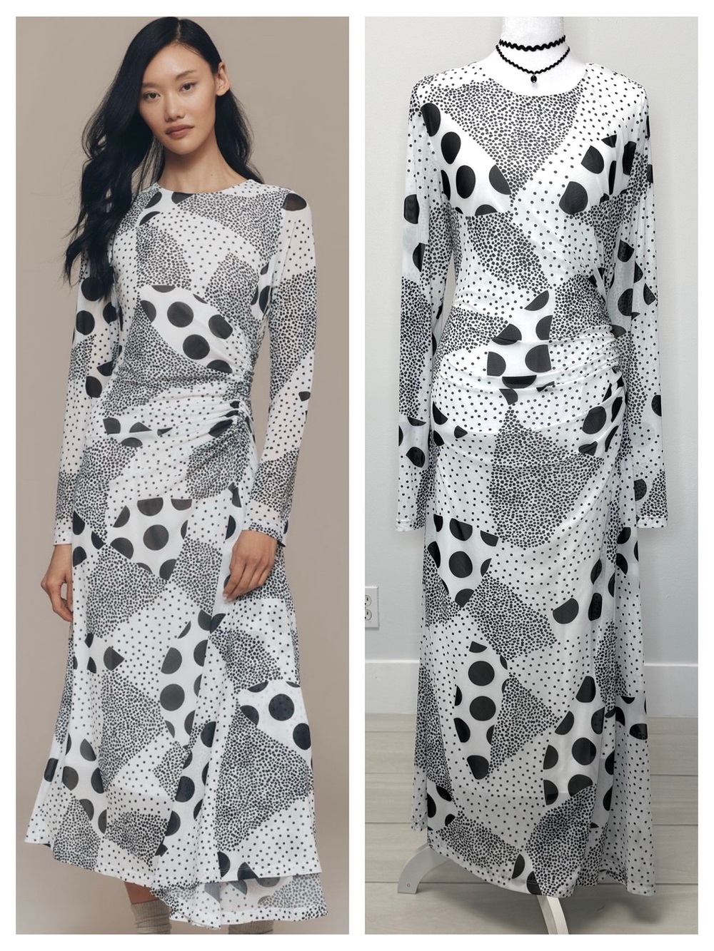 Black & White Geometric Long Sleeve Maxi Dress. XL.  NWT